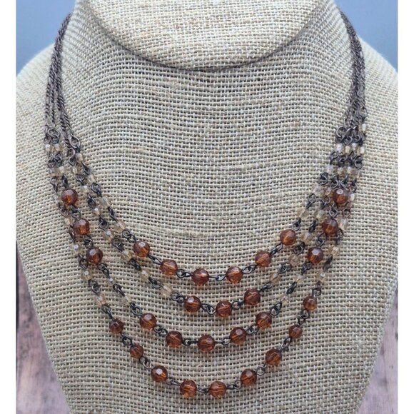 1928 Brand Multi Strand Collar Necklace Bronze Color & Amber Orange Faceted Bead - Picture 6 of 8